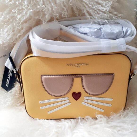 NWT Karl Lagerfeld faux leather lemon crossbody camera bag - Picture 3 of 9